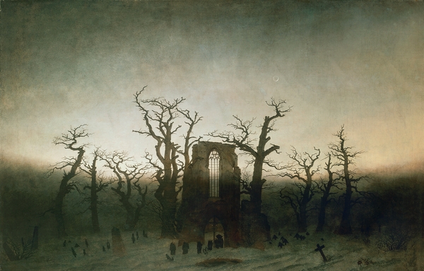 Abbey in oak grove (Abtei im Eichwald), 1810, by Caspar David Friedrich (1774-1840), oil on canvas, 110.4x171 cm.